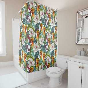 Rideaux De Douche Motif De Fleur Exotique Et Oiseau