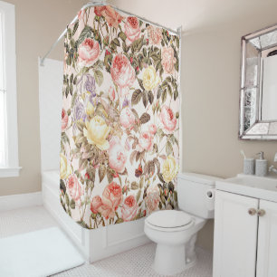 Rideaux De Douche Motif de fleur rose de cru rose romantique