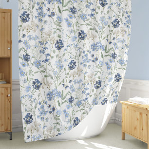 Rideaux De Douche Motif de fleur sauvage à l'aquarelle bleue