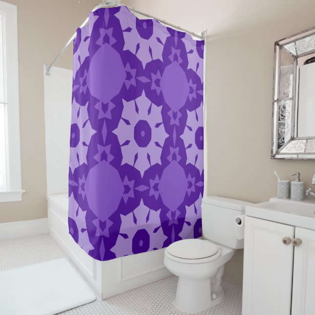 Rideaux De Douche Motif de fleurs abstraites pourpres (En situation)