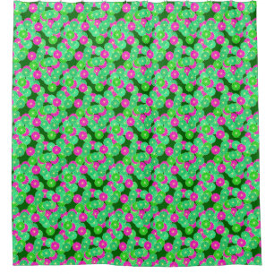 Rideaux De Douche Motif de fleurs Art Déco - tons verts, fuchsia