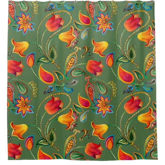 Rideaux De Douche Motif de fleurs d'aquarelle (Devant)