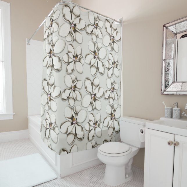 Rideaux De Douche Motif de fleurs de Magnolia méridionale (En situation)