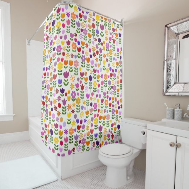 Rideaux De Douche Motif de fleurs de style scandinave (En situation)