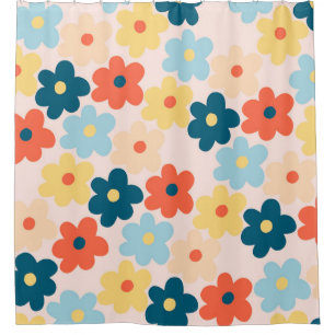 Rideaux De Douche Motif de fleurs hippie rétro coloré