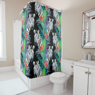 Rideaux De Douche Motif De Fleurs Zébrées Et Exotiques