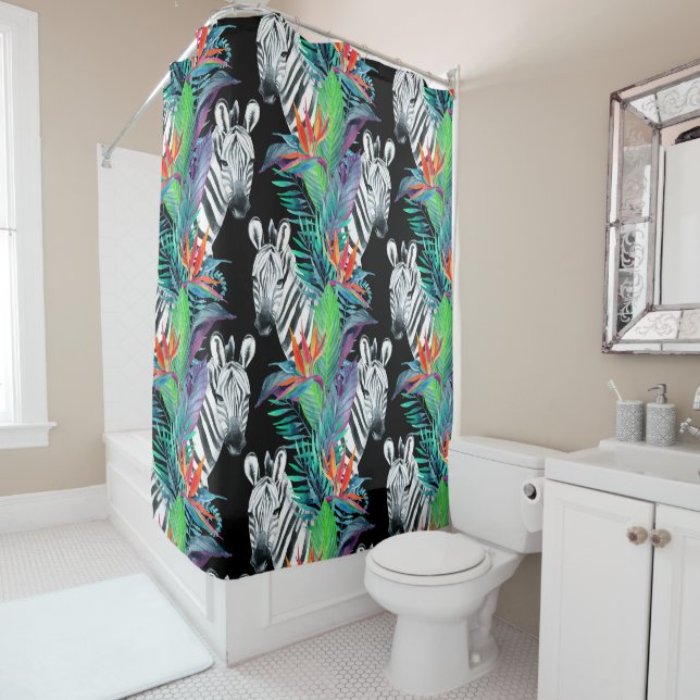 Rideaux De Douche Motif De Fleurs Zébrées Et Exotiques (En situation)