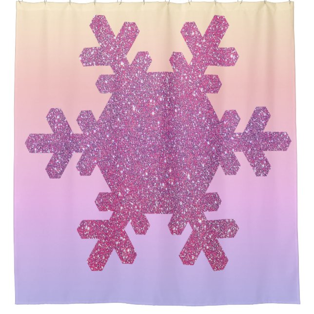 Rideaux De Douche Motif de flocon de neige Rose Paillettes Rose Tend (Devant)