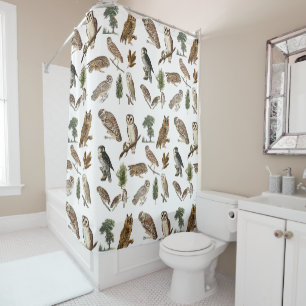 Rideaux De Douche Motif de forêt de l'aquarelle de la Chouette vinta