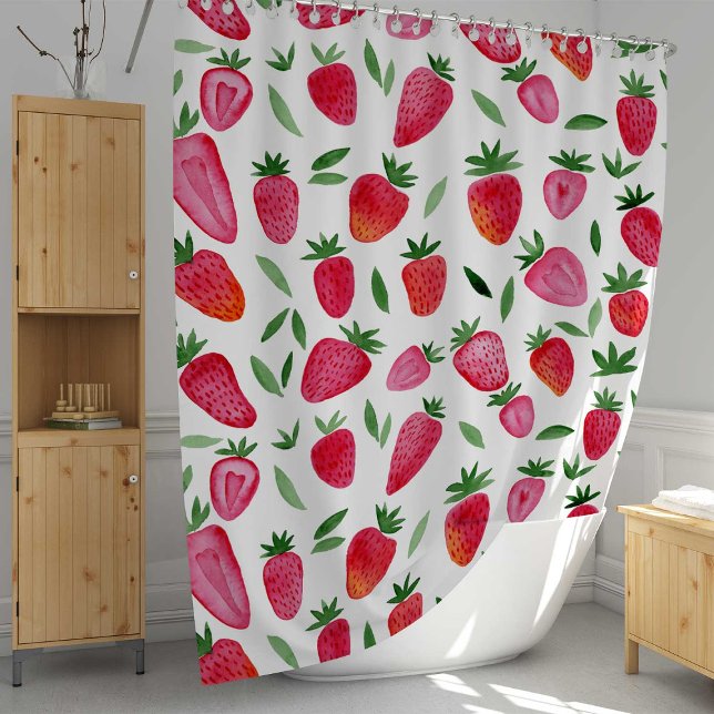 Rideaux De Douche Motif de fraises d'aquarelle mignonne (Créateur téléchargé)