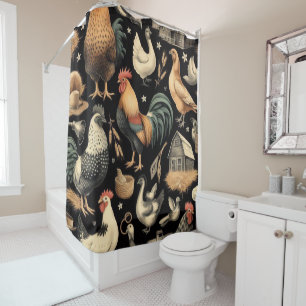 Rideaux De Douche Motif de la ferme de poulet Retro