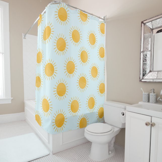 Rideaux De Douche Motif de la journée du Doodle Sunshine (En situation)