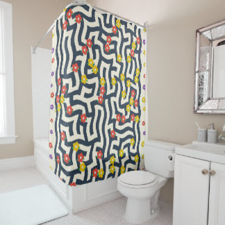 Rideaux De Douche Motif de labyrinthe floral rétro coloré abstrait