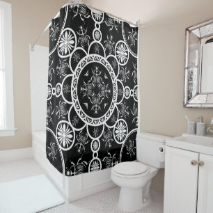 Rideaux De Douche Motif de ligne de mosaïque Scarab avec Arrière - p