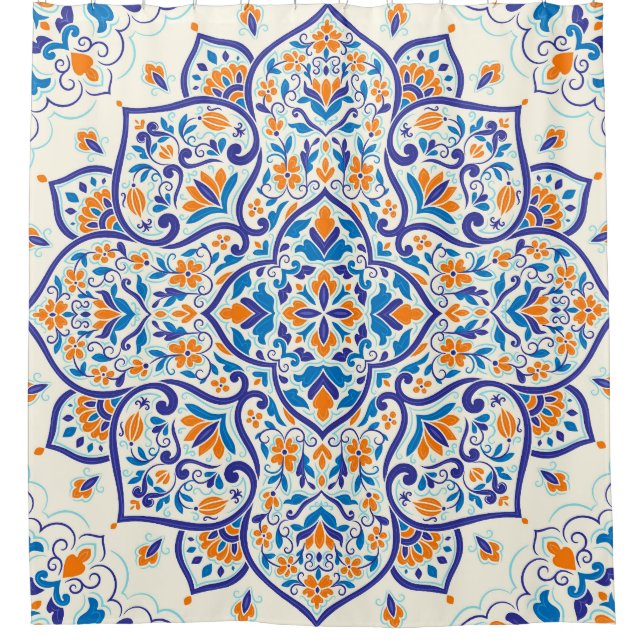 Rideaux De Douche Motif de luxe Orange Blue Ornament (Devant)