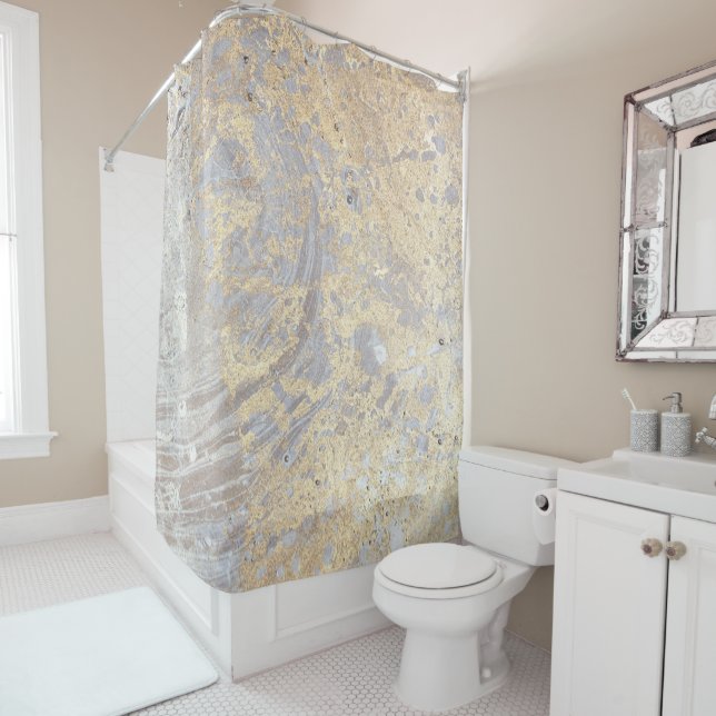 Rideaux De Douche Motif de marbre gris beige de Goldish (En situation)