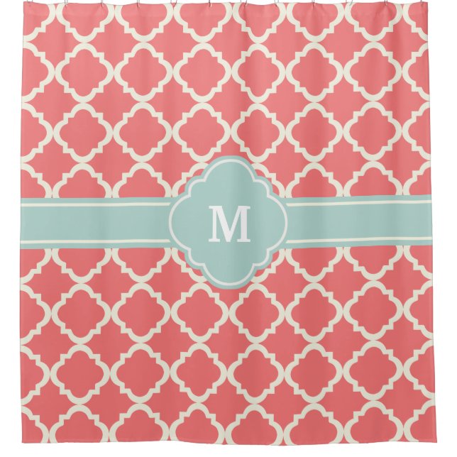 Rideaux De Douche Motif de menthe de corail de Quatrefoil de (Devant)