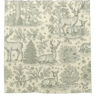 Rideaux De Douche Motif de Noël Cerfs de la Forêt en Toile Verte (2)