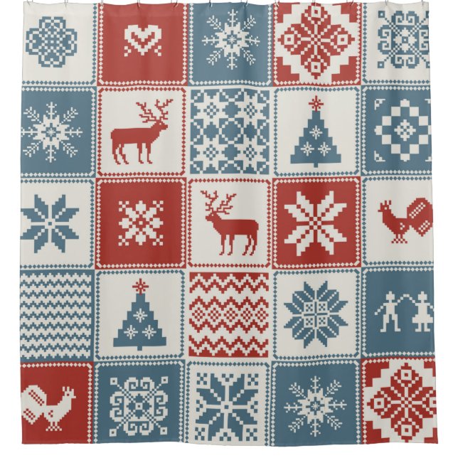 Rideaux De Douche Motif de Noël en patchwork. Traditionel (Devant)
