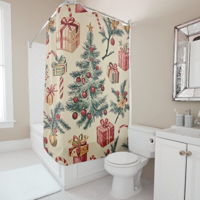 Rideaux De Douche Motif de Noël floral Poinsettia (2) (En situation)