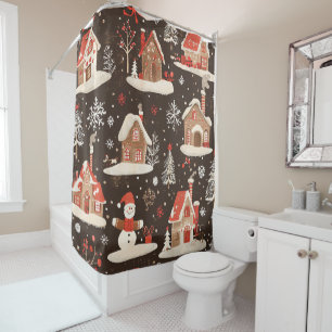 Rideaux De Douche Motif de Noël vintage Woodland (12)