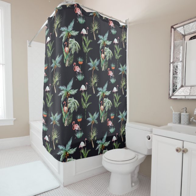 Rideaux De Douche Motif de palme aquarelle (En situation)