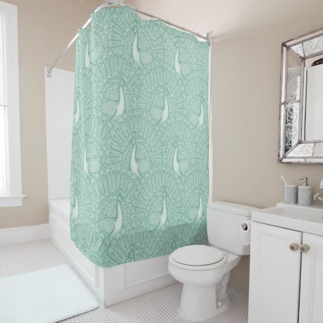 Rideaux De Douche motif de paon (En situation)