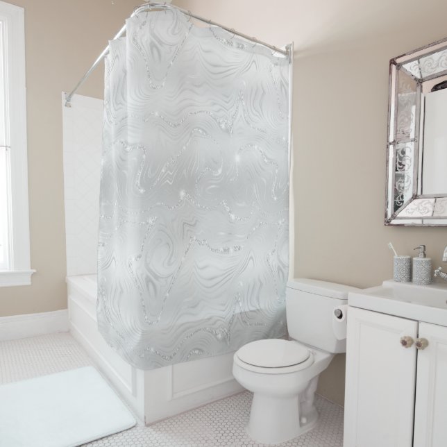 Rideaux De Douche Motif de Parties scintillant blanc luxe (En situation)
