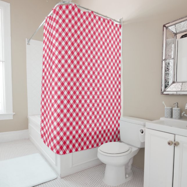 Rideaux De Douche Motif de pays En vichy rouge classique (En situation)
