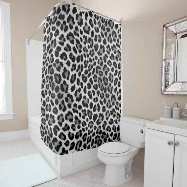 Rideaux De Douche Motif de peau Léopard noir et blanc Faux (En situation)