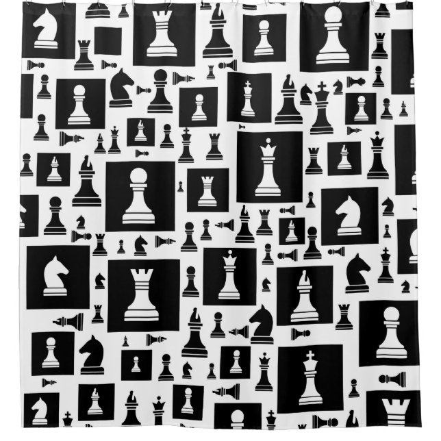 Rideaux De Douche Motif de pièces d'échecs - noir et blanc (Devant)
