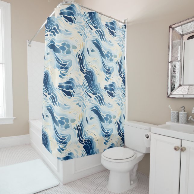Rideaux De Douche Motif de plage Blue Abstrait Waves (En situation)