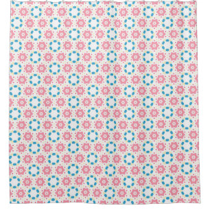 Rideaux De Douche Motif de points bleu fleur rose