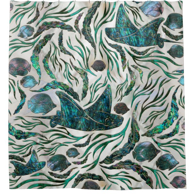 Rideaux De Douche Motif de poisson stingray et squelette Abalone (Devant)