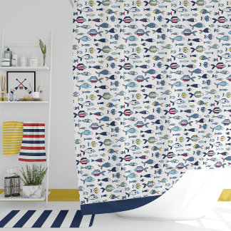 Rideaux De Douche Motif de poissons côtiers dessinés à la main