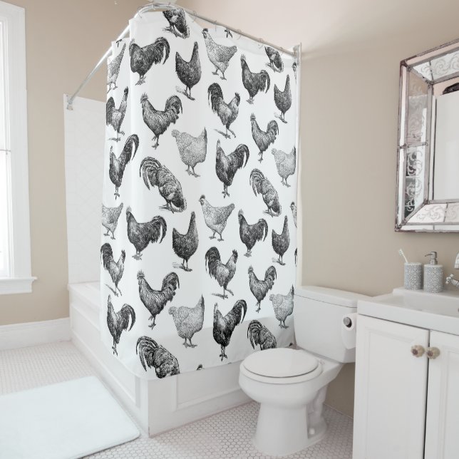 Rideaux De Douche Motif de poulet de la ferme Retro Country (En situation)