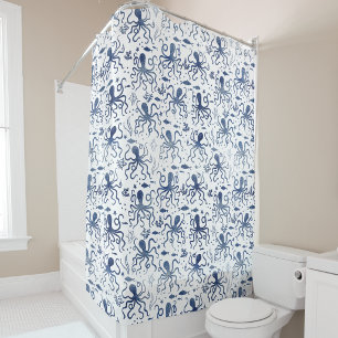 Rideaux De Douche Motif de poulpe sous-marin à l'aquarelle bleue côt