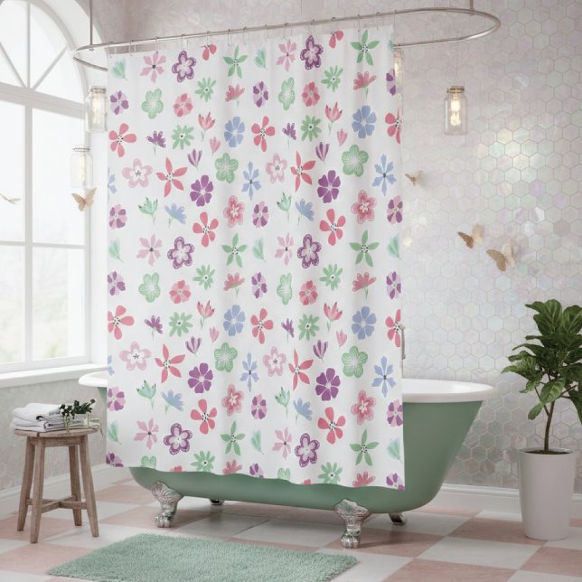Rideaux De Douche Motif de printemps floral Whimsical (Créateur téléchargé)