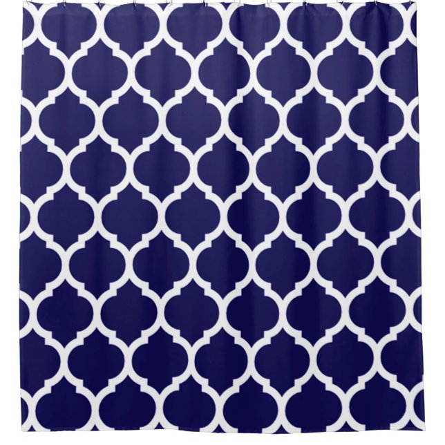Rideaux De Douche Motif de Quatrefoil Marocain Bleu Marine (Devant)