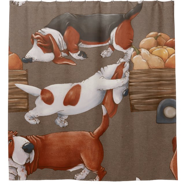 Rideaux De Douche Motif de récolte Citrouille Basset Hound (Devant)