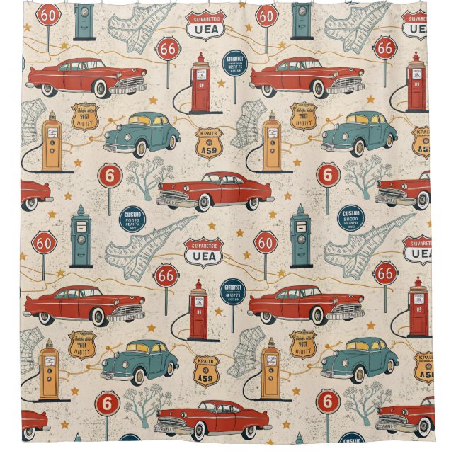 Rideaux De Douche Motif de road trip vintage (2) (Devant)