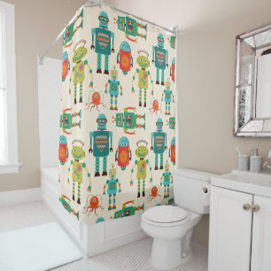 Rideaux De Douche Motif de robots rétro colorés