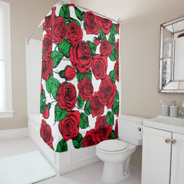 Rideaux De Douche Motif de roses rouges (En situation)