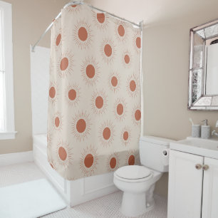 Rideaux De Douche Motif de soleil abstrait bohème en terre cuite min