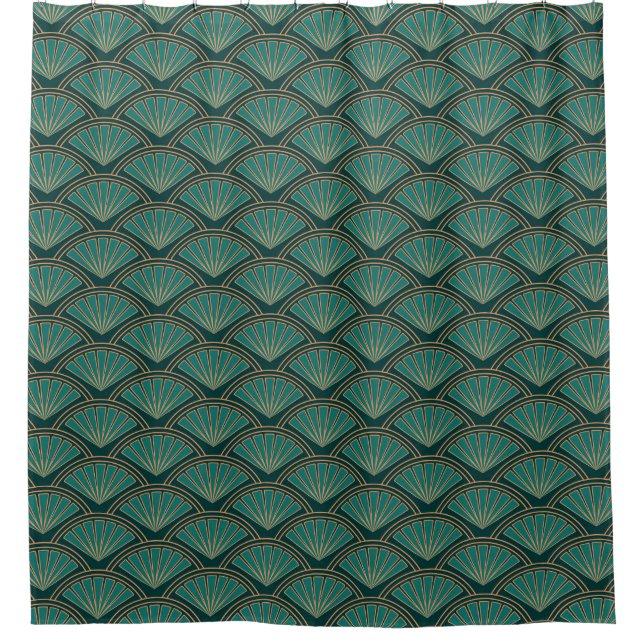 Rideaux De Douche Motif de style Art déco en vert turquoise (Devant)