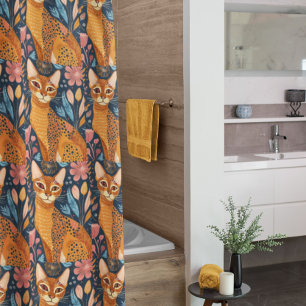 Rideaux De Douche Motif de style Boho Cat d'or africain