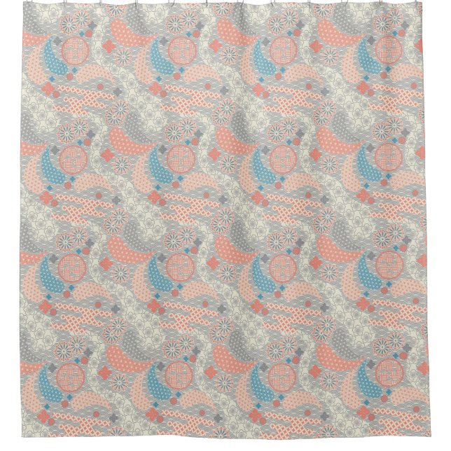 Rideaux De Douche Motif de style japonais. Illustration (Devant)