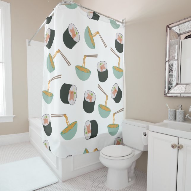 Rideaux De Douche Motif de sushis et nouilles (En situation)