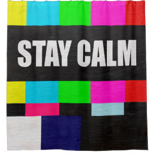 Rideaux De Douche motif de test de télévision rétro avec rester calm