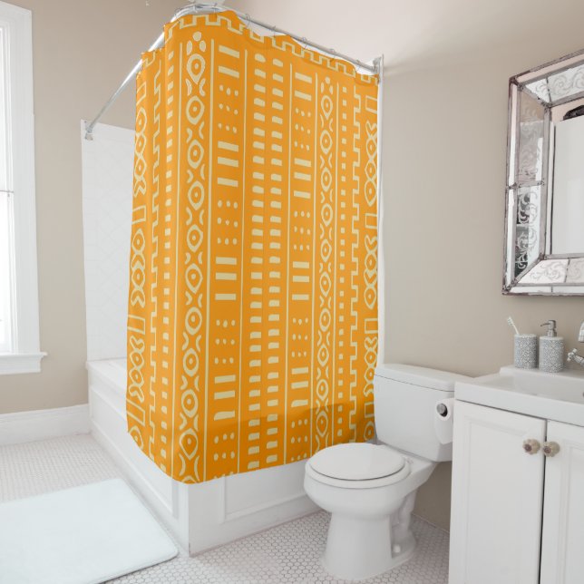 Rideaux De Douche Motif de tissu de boue d'or jaune (En situation)